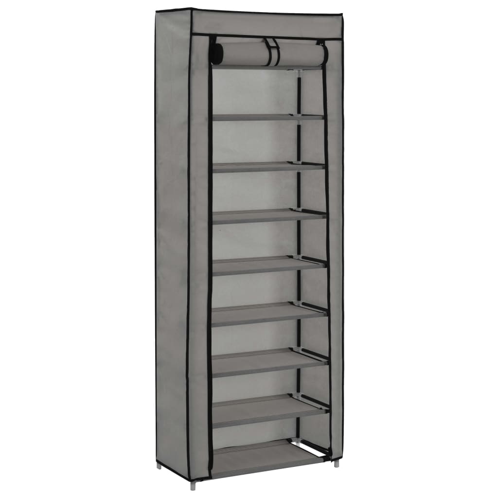 Shoe Cabinet with Cover Grey 57x29x162 cm Fabric - Decor Base