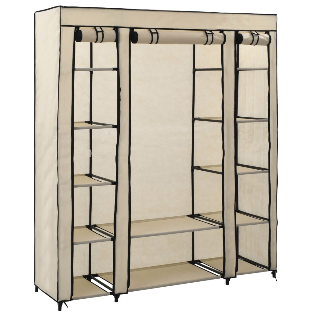 Wardrobe with Compartments and Rods Cream 150x45x176cm Fabric - Design Hut