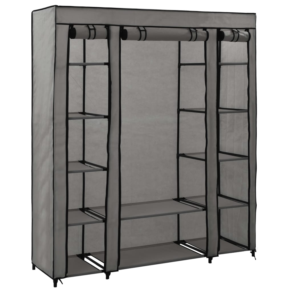 Wardrobe with Compartments and Rods Grey 150x45x176cm Fabric - Millennium Furniture