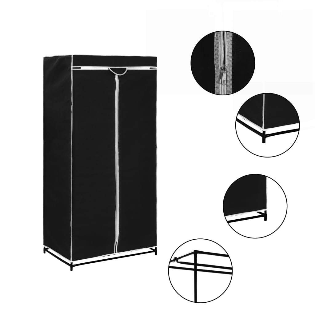 Wardrobe Iron Frame and Fabric Cover with Zippers - Black 75x50x160cm - Casper Homes