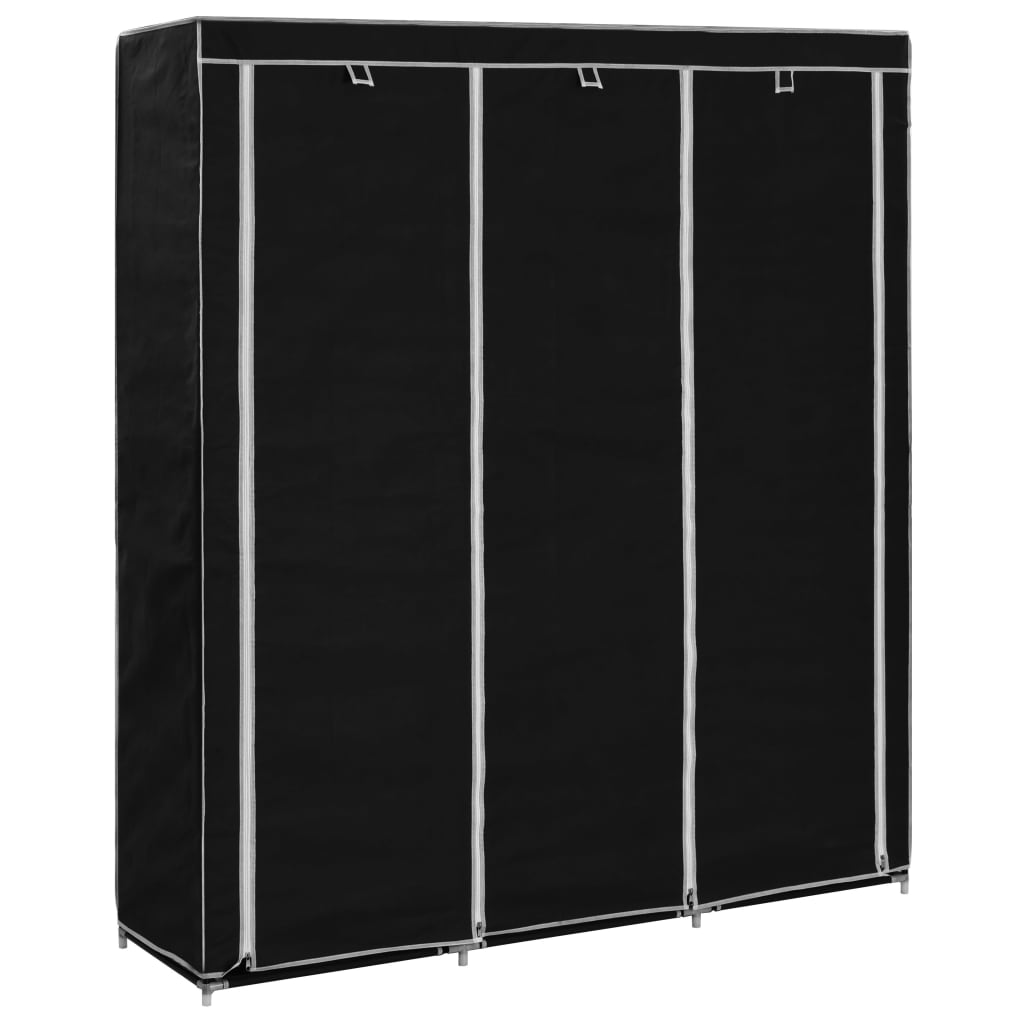 Wardrobe with Compartments and Rods Black 150x45x175cm Fabric - Decor Base
