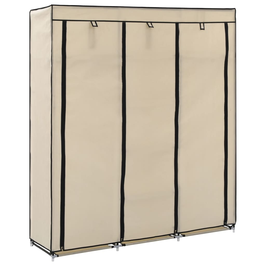 Wardrobe with Compartments and Rods Cream 150x45x175cm Fabric - R and M Furniture