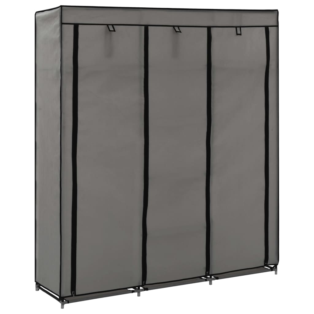 Wardrobe with Compartments and Rods Grey 150x45x175cm Fabric - Design Hut
