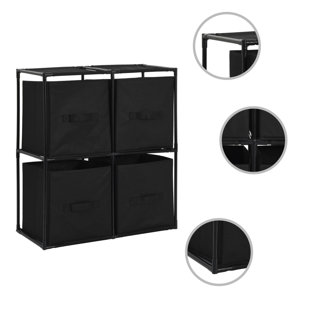 Storage Cabinet with 4 Fabric Baskets Black 63x30x71 cm Steel - Direct Imports