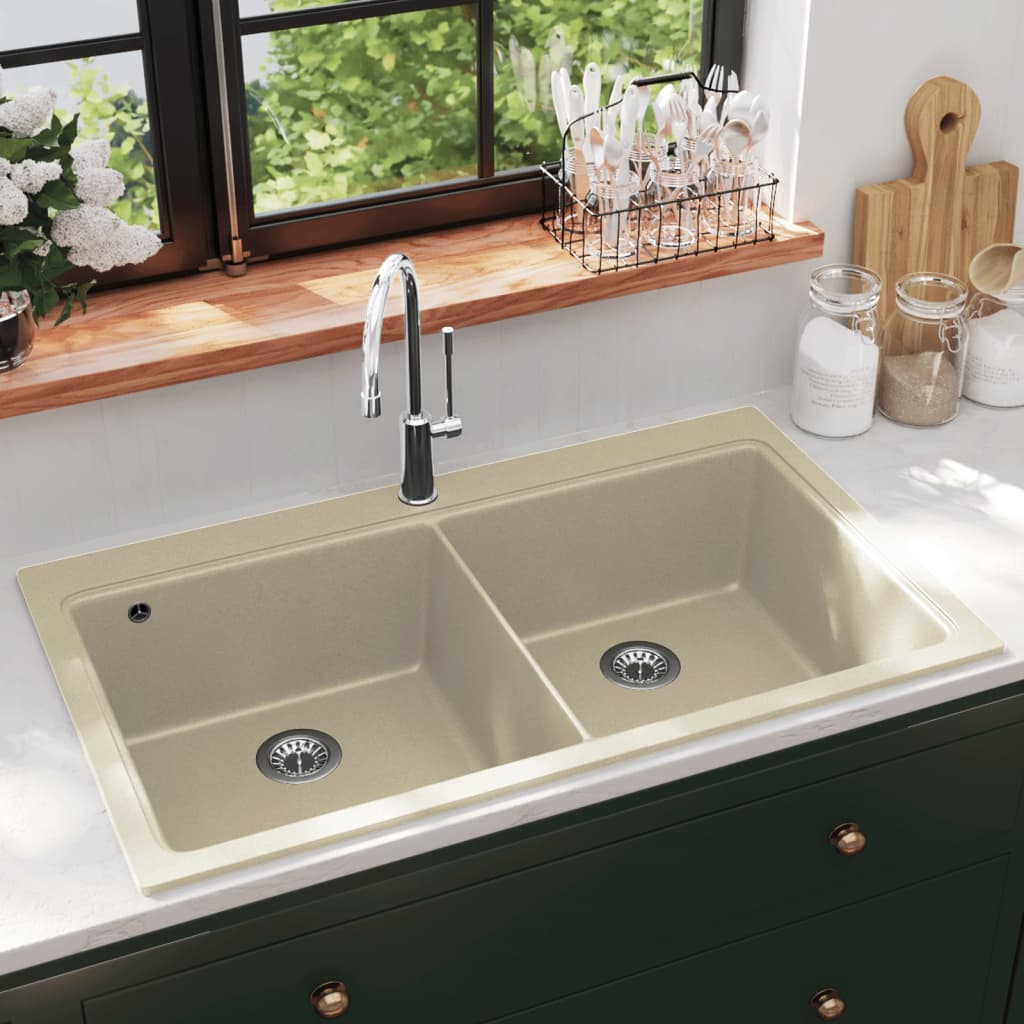 Granite Kitchen Sink Double Basins Beige - Discount Dealers