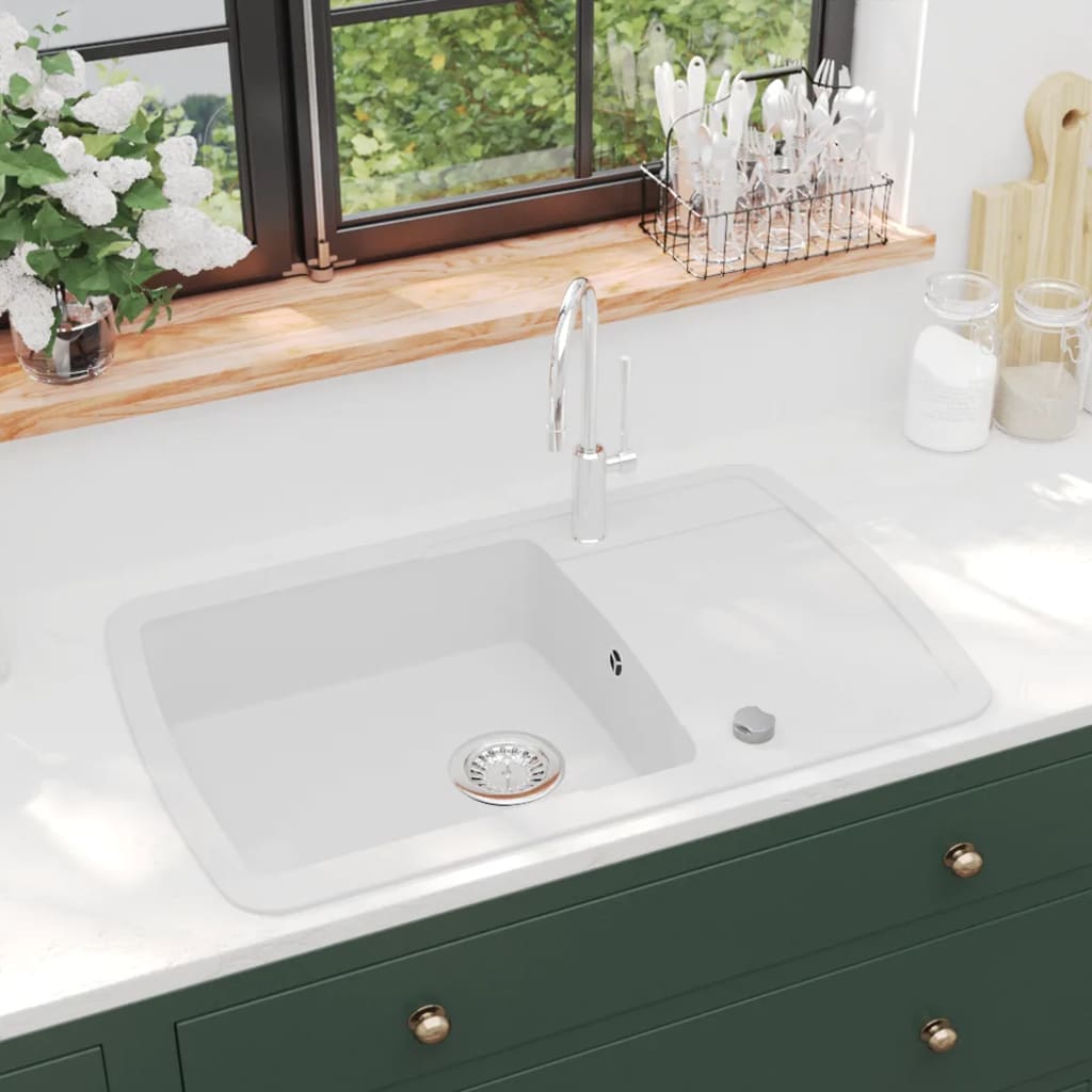 Granite Kitchen Sink Single Basin White - Style and Chic