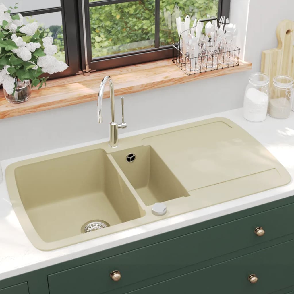 Granite Kitchen Sink Double Basins Beige - Tyrell & Tyrell