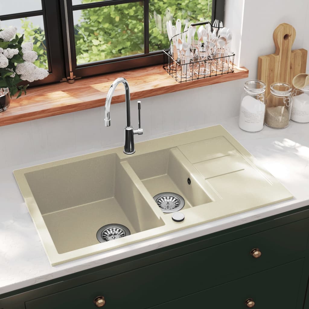 Granite Kitchen Sink Double Basins Beige - Style and Chic