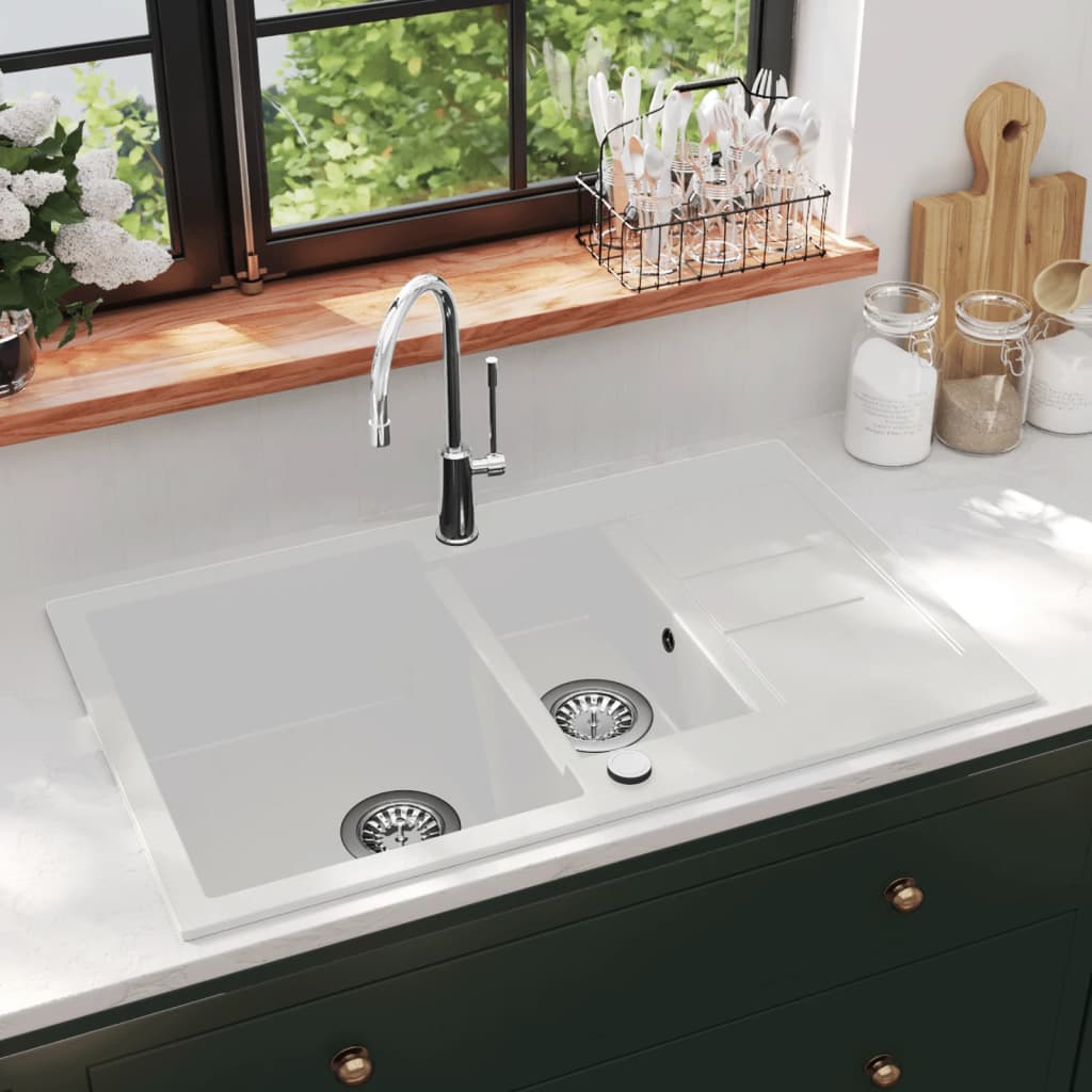 Granite Kitchen Sink Double Basins White - Direct Imports