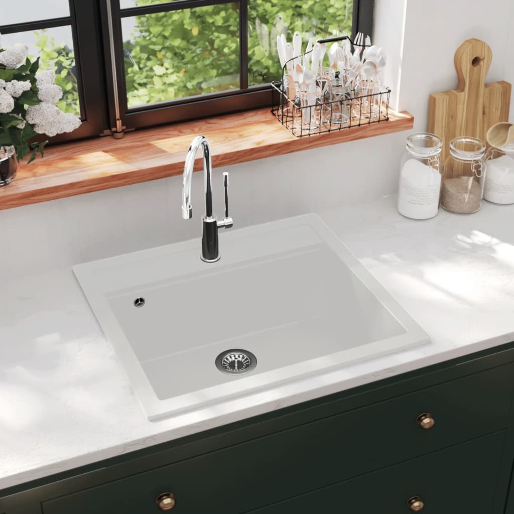 Granite Kitchen Sink Single Basin White - Tyrell & Tyrell