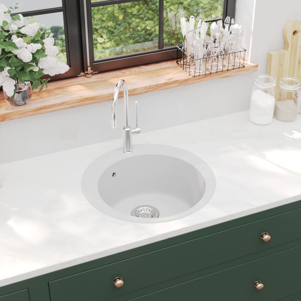 Granite Kitchen Sink Single Basin Round White - All Things Good