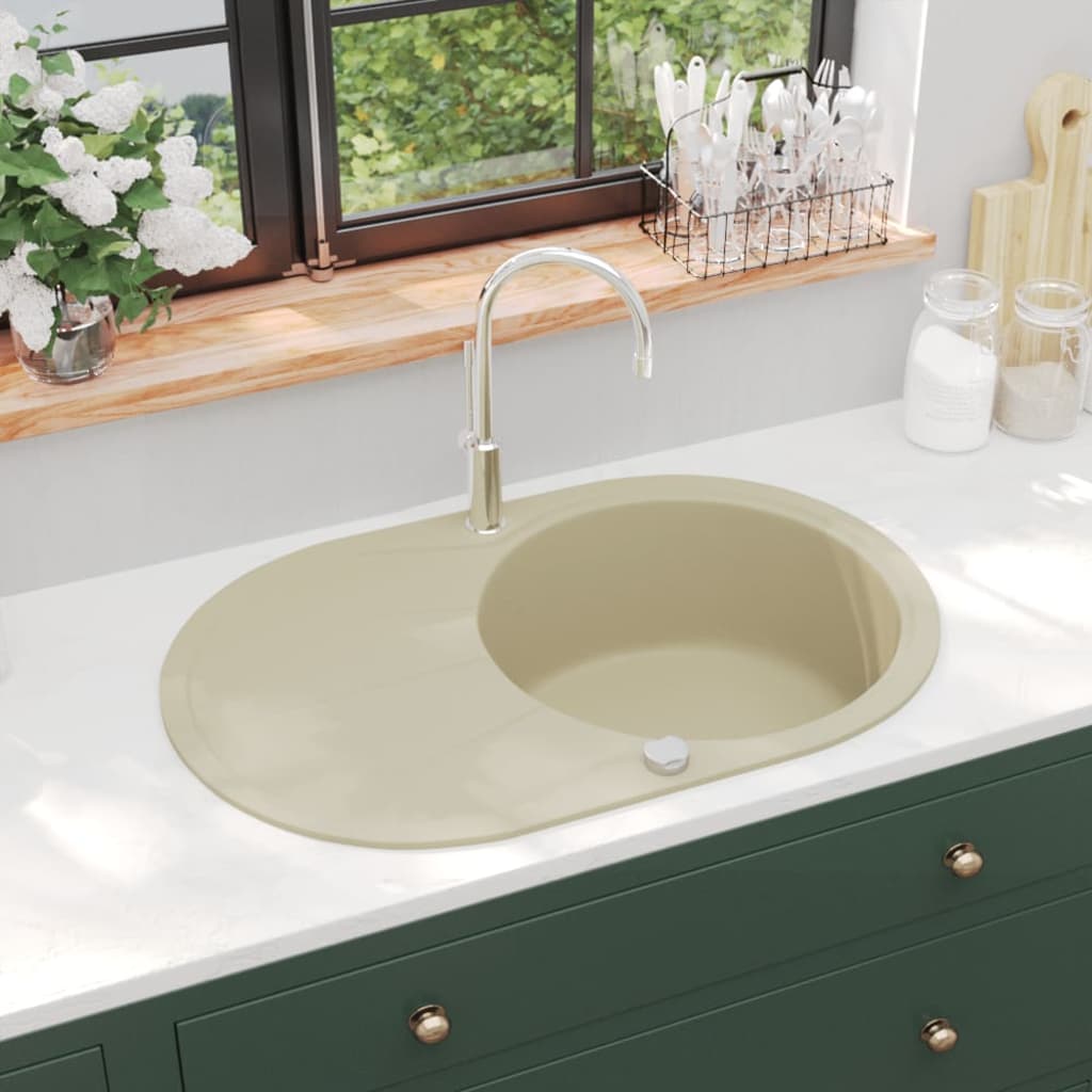 Granite Kitchen Sink Single Basin Oval Beige - Style and Chic
