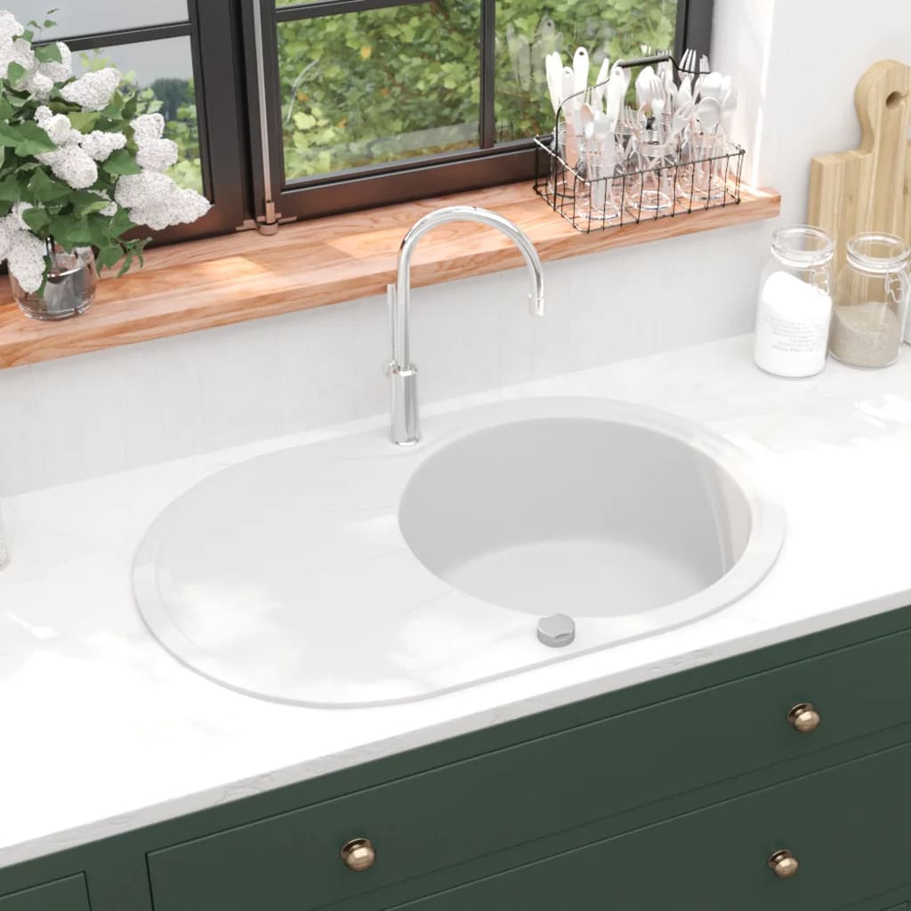 Granite Kitchen Sink Single Basin Oval White - All Things Good