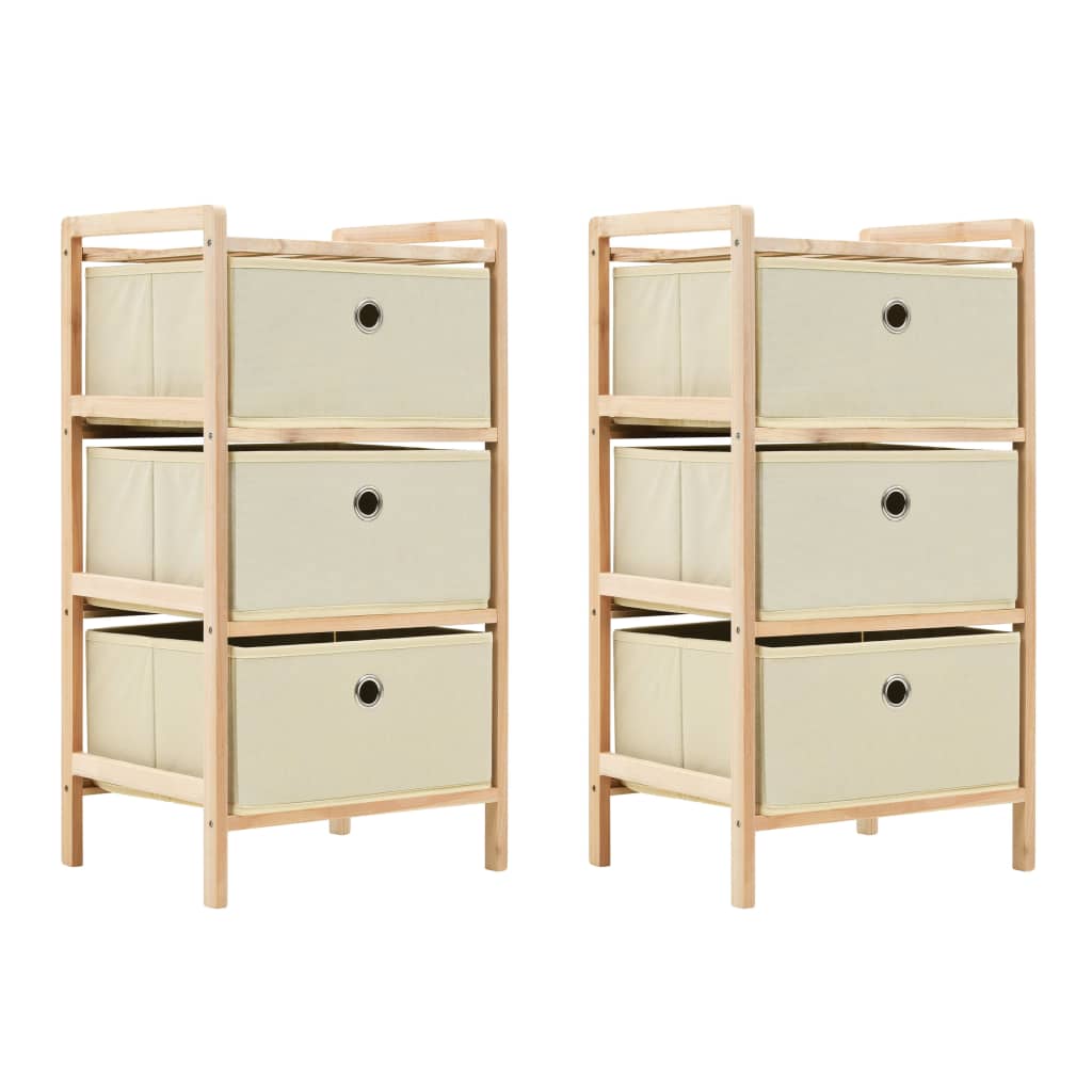 Storage Racks with 3 Fabric Baskets 2 pcs Beige Cedar Wood - Merlin Deals