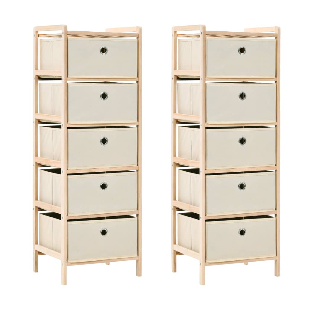 Storage Racks with 5 Fabric Baskets 2 pcs Beige Cedar Wood - Brittle & Co