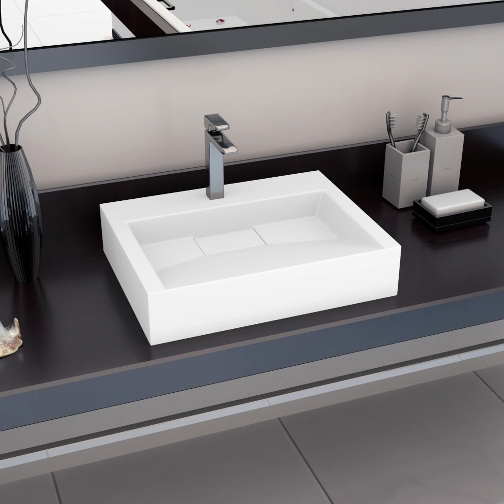 Wash Basin 60x38x11 cm Mineral Cast/Marble Cast White - Discount Dealers