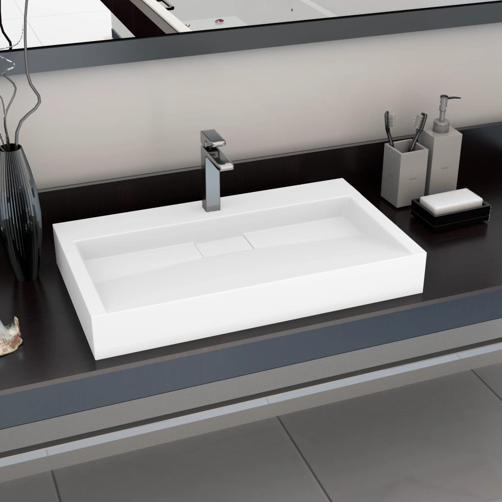 Wash Basin 80x46x11 cm Mineral Cast/Marble Cast White - Millennium Furniture