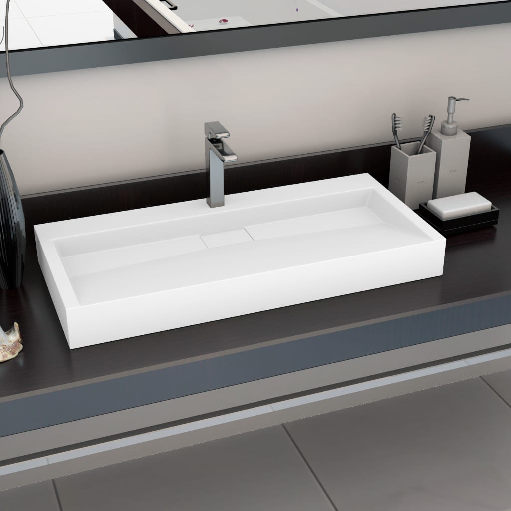 Wash Basin 100x46x11 cm Mineral Cast/Marble Cast White - Discount Dealers