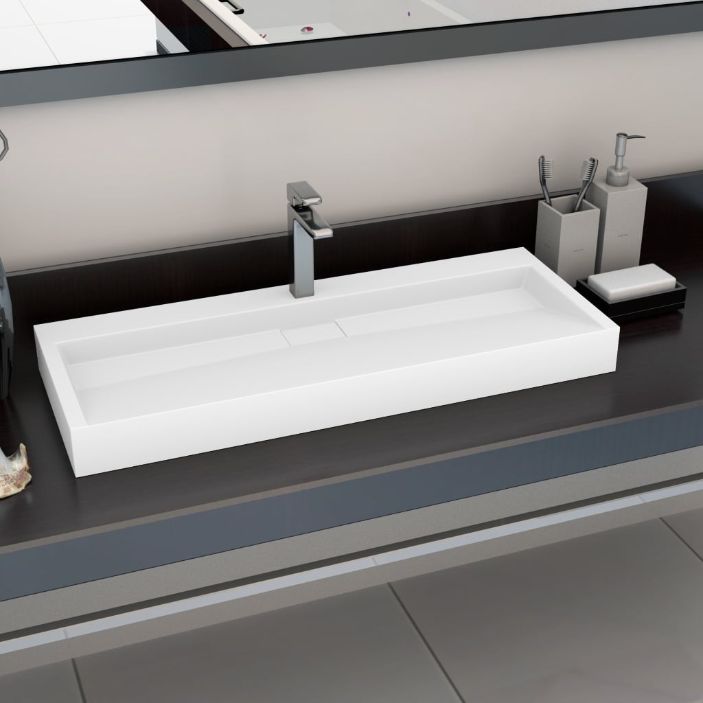 Wash Basin 120x46x11 cm Mineral Cast/Marble Cast White - Direct Imports