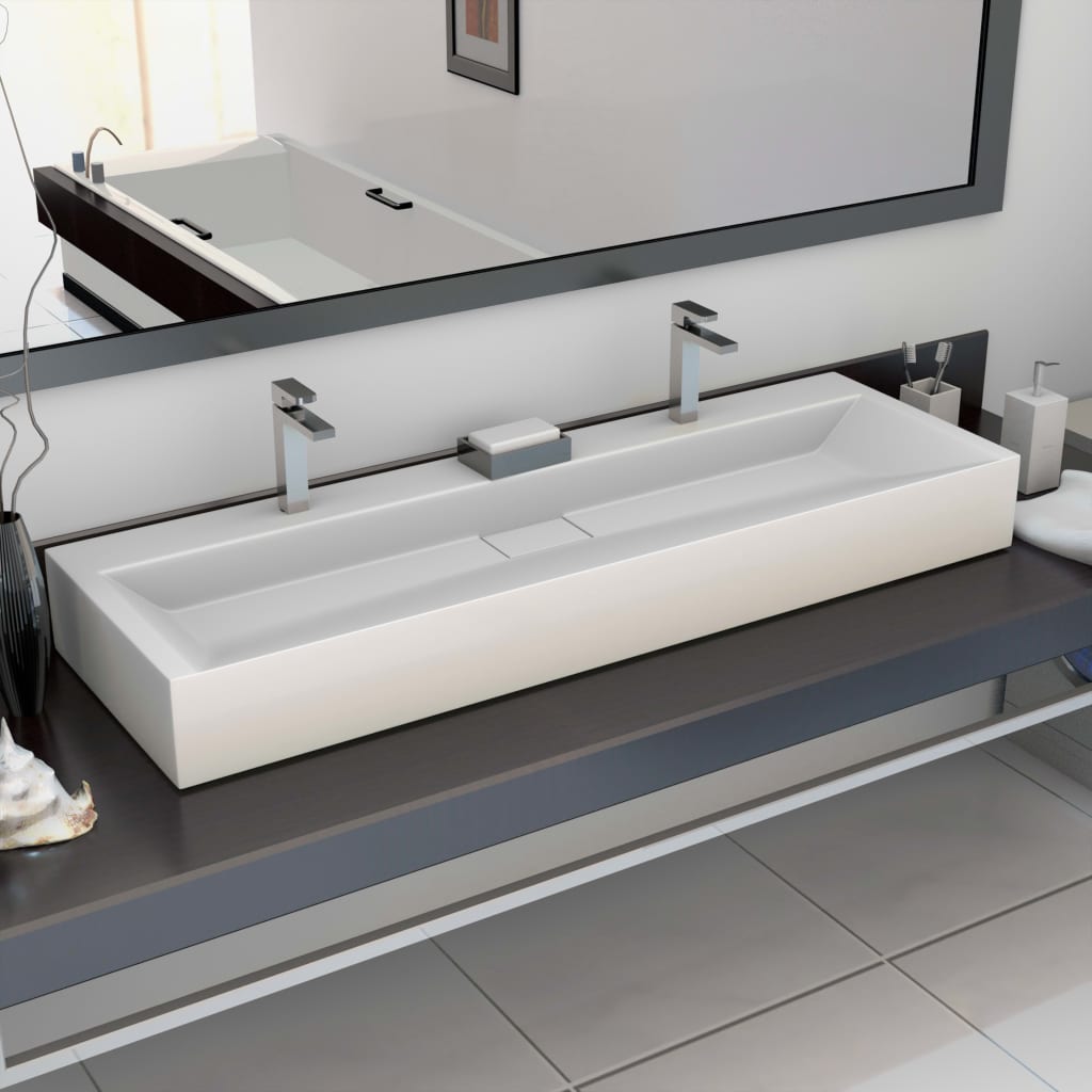 Wash Basin 120x46x11 cm Mineral Cast/Marble Cast White - The Home Maker