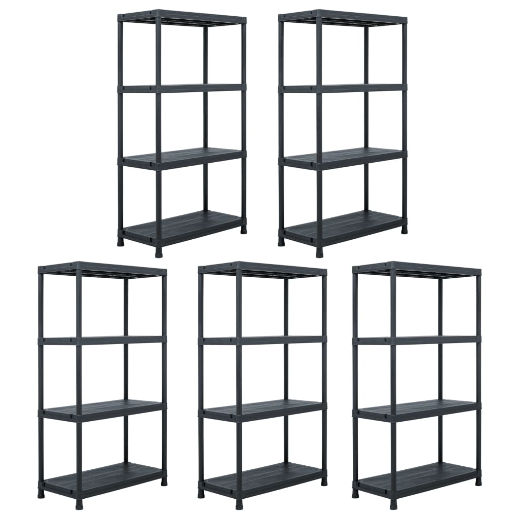 Storage Shelf Racks 5 Pieces Black 60x30x138 cm Plastic - Charlotte Dunes