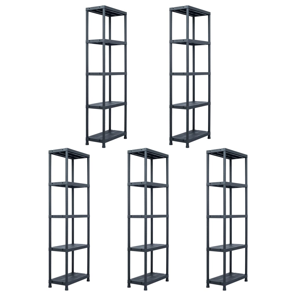 Storage Shelf Racks 5 pcs Black 125 kg 60x30x180 cm Plastic - The Home Maker