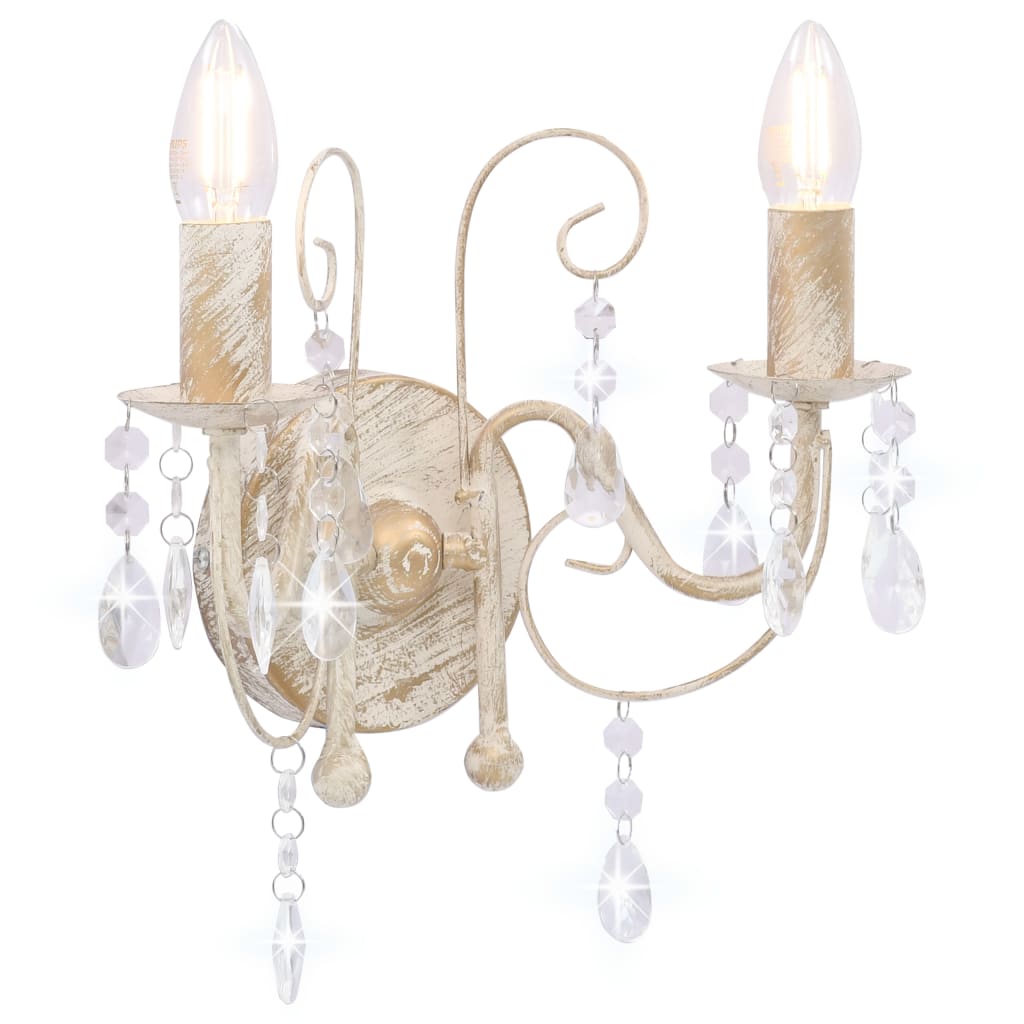 Wall Lamp with Beads Antique White 2 x E14 Bulbs - Casper Homes