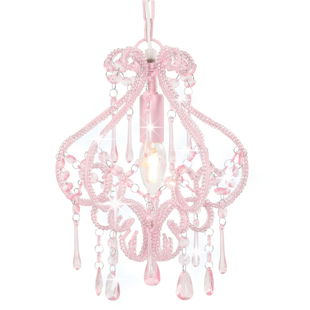 Ceiling Lamp with Beads Pink Round E14 - Tyrell & Tyrell