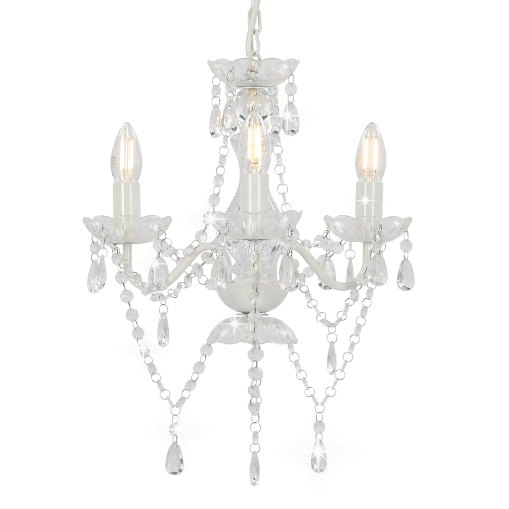 Chandelier with Beads White Round 3 x E14 - Sid & Sam