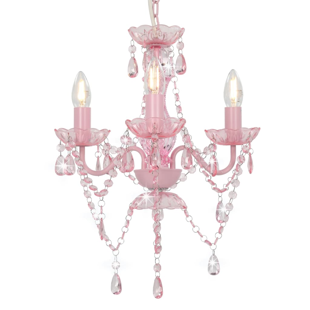 Chandelier with Beads Pink Round 3 x E14 - All Things Good