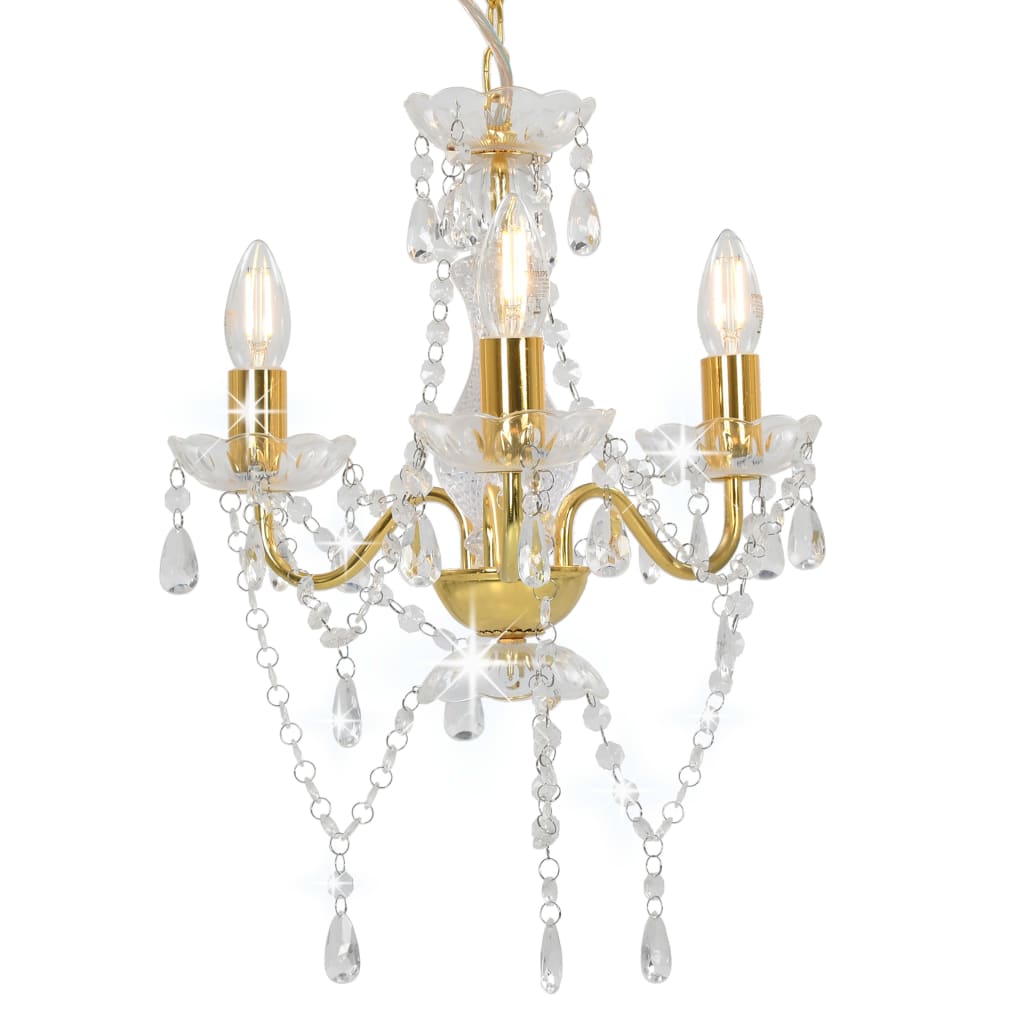 Chandelier with Beads Golden Round 3 x E14 - Casper Homes