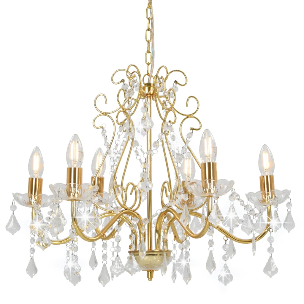 Chandelier with Crystal Beads Golden Round 6 x E14 - Millennium Furniture