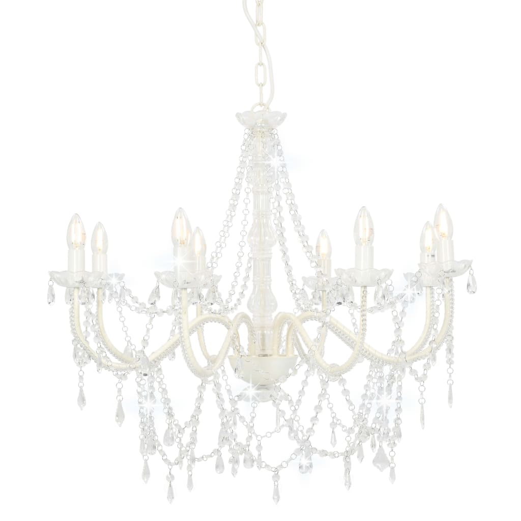 Chandelier with Beads White 8 x E14 Bulbs - Sid & Sam