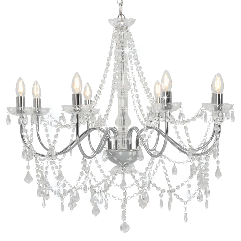 Chandelier with Beads Silver 8 x E14 Bulbs - Sid & Sam