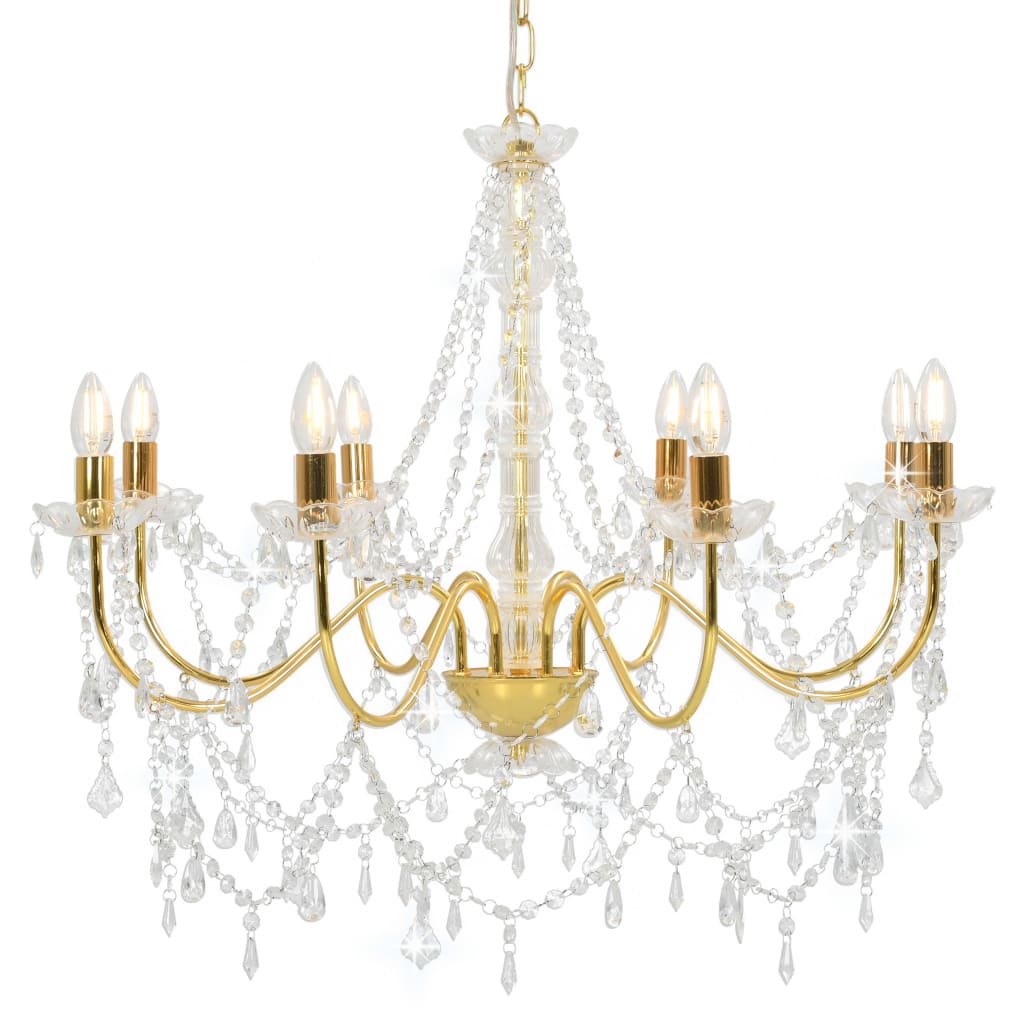 Chandelier with Beads Golden 8 x E14 Bulbs - Tyrell & Tyrell