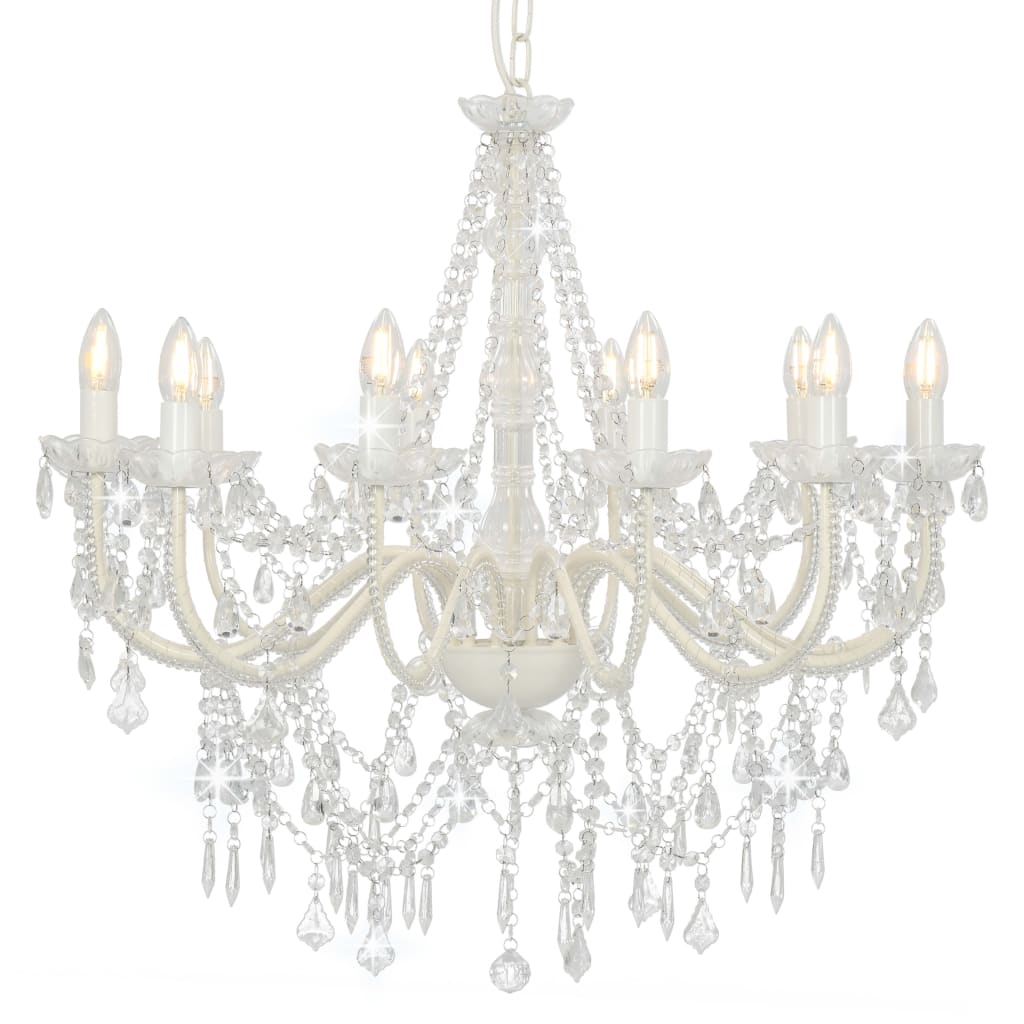 Chandelier with Beads White 12 x E14 Bulbs - Direct Imports