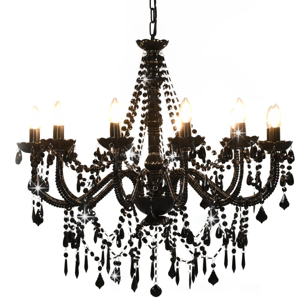 Chandelier with Beads Black 12 x E14 Bulbs - Style and Chic
