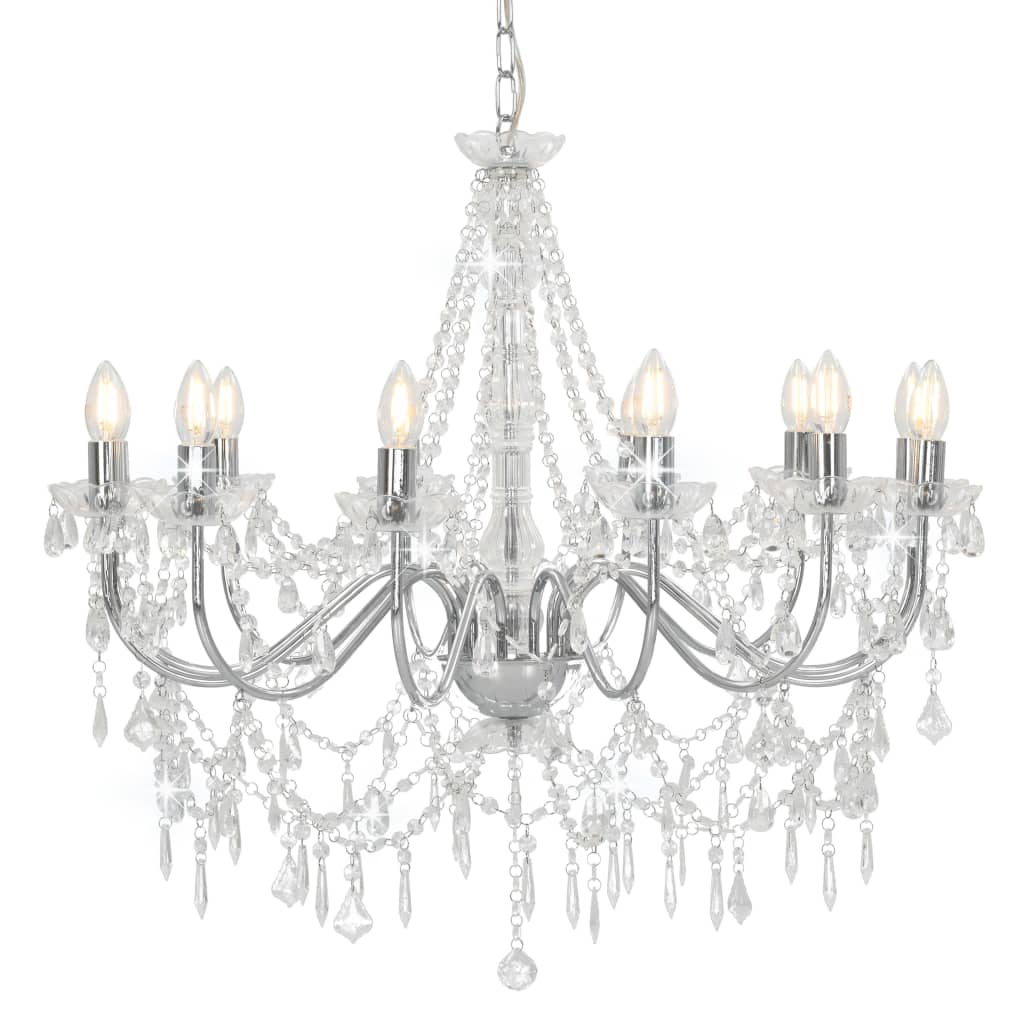 Chandelier with Beads Silver 12 x E14 Bulbs - Sid & Sam