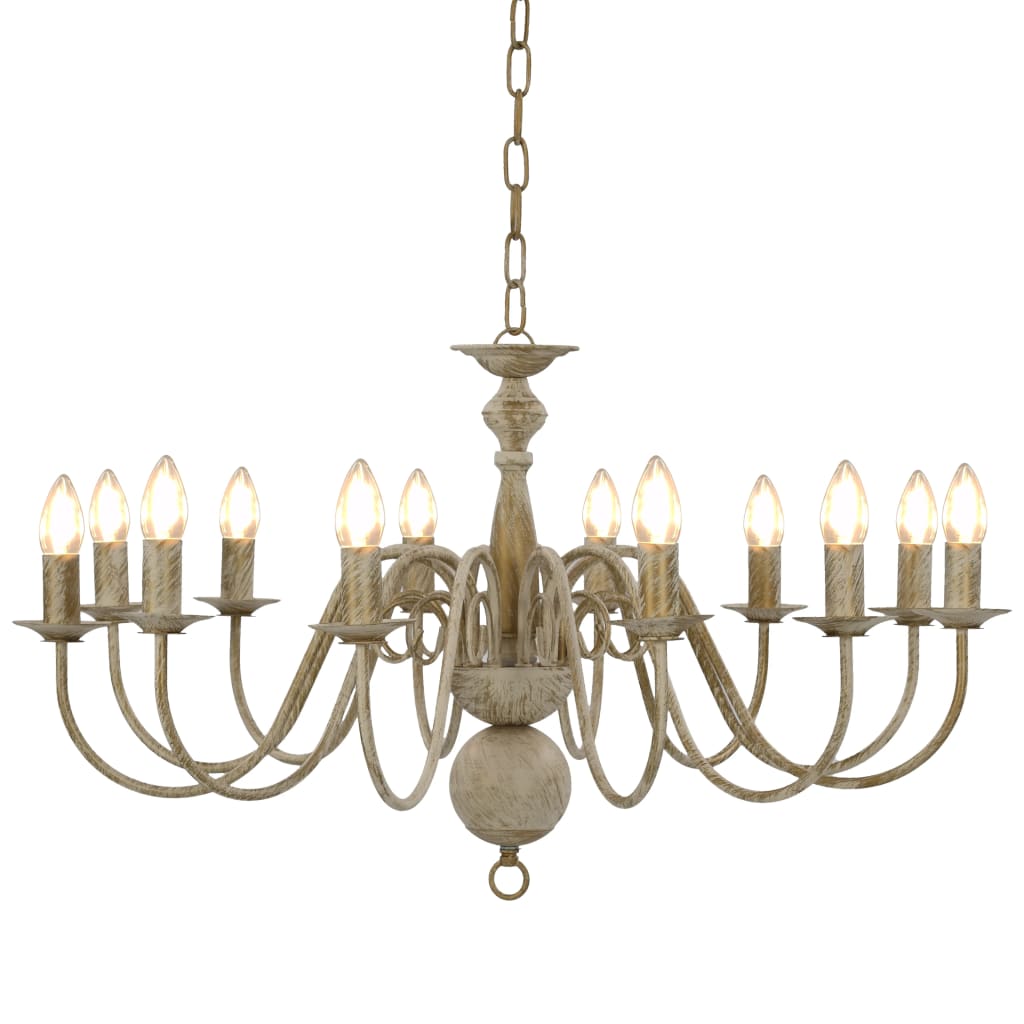 Chandelier Antique White 12 x E14 Bulbs - R and M Furniture