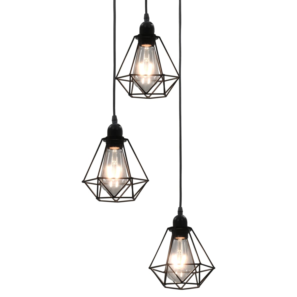 Ceiling Lamp with Diamond Design Black 3 x E27 Bulbs - R and M Furniture