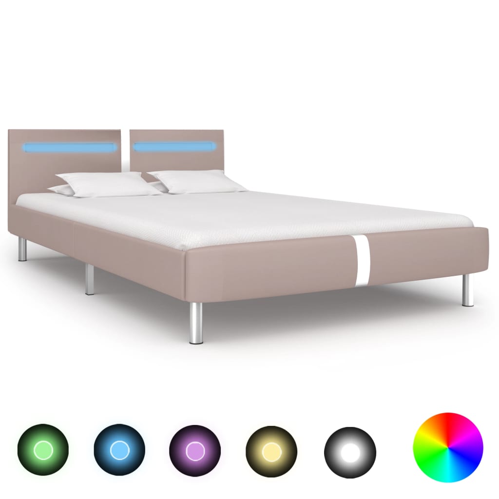 Bed Frame with LED Cappuccino Faux Leather 135x190 cm Double - Design Hut