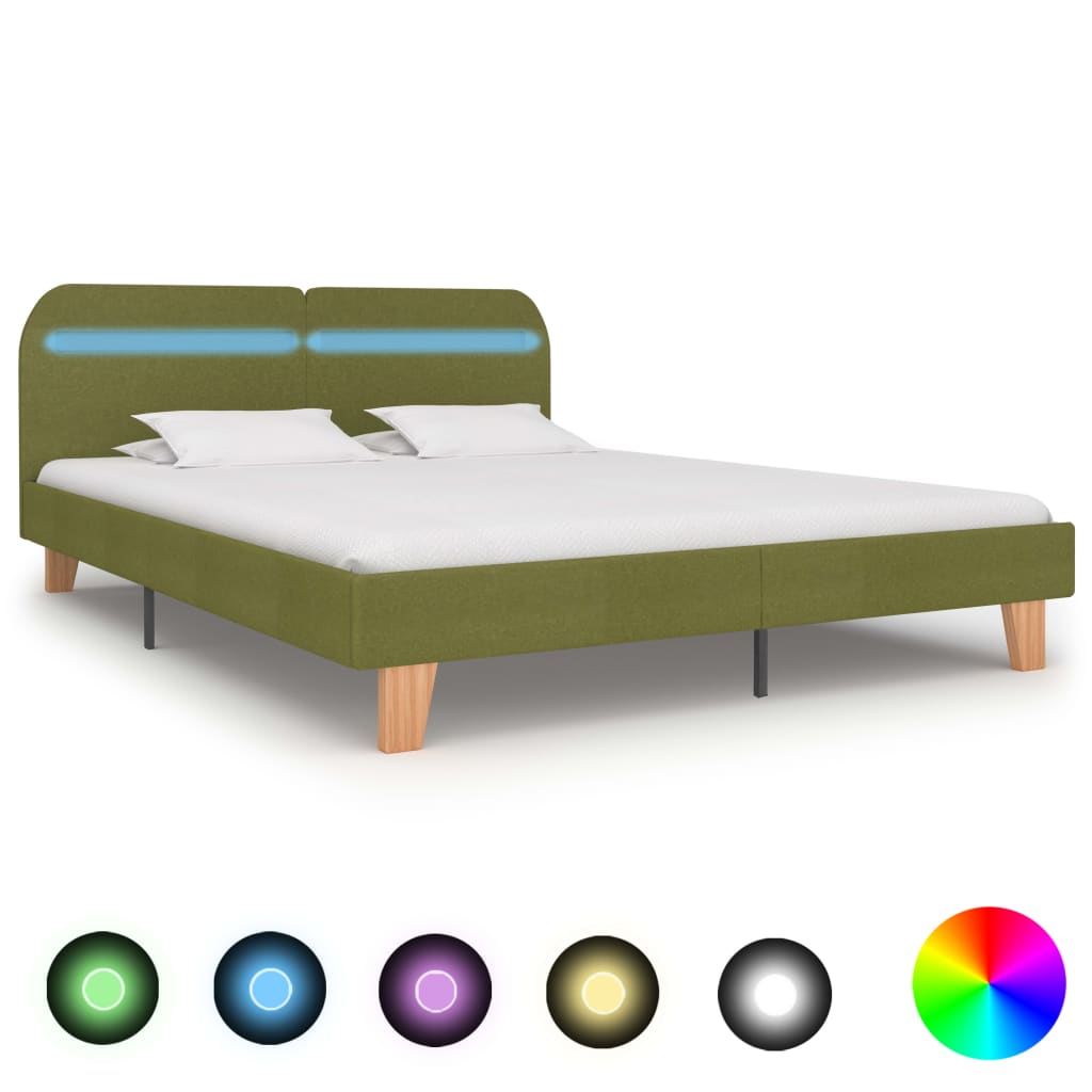 Bed Frame with LED Green Fabric 150x200 cm King Size - All Things Good