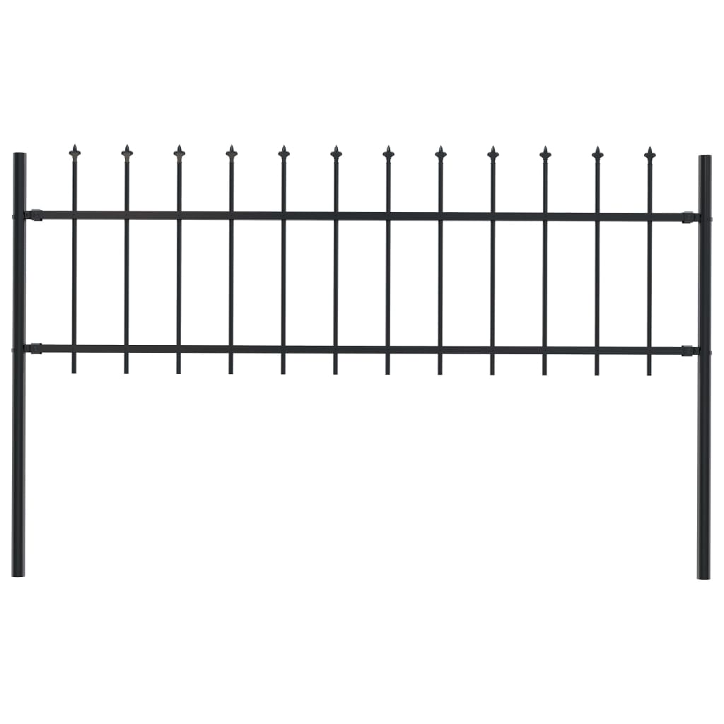 Garden Fence with Spear Top Steel 1.7x0.6 m Black - Discount Dealers