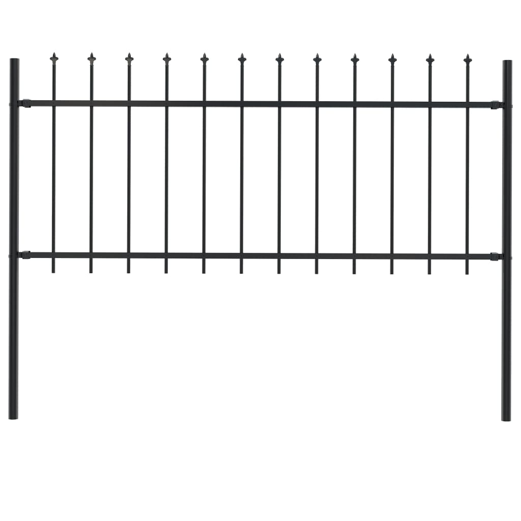 Garden Fence with Spear Top Steel 1.7x0.8 m Black - Tyrell & Tyrell