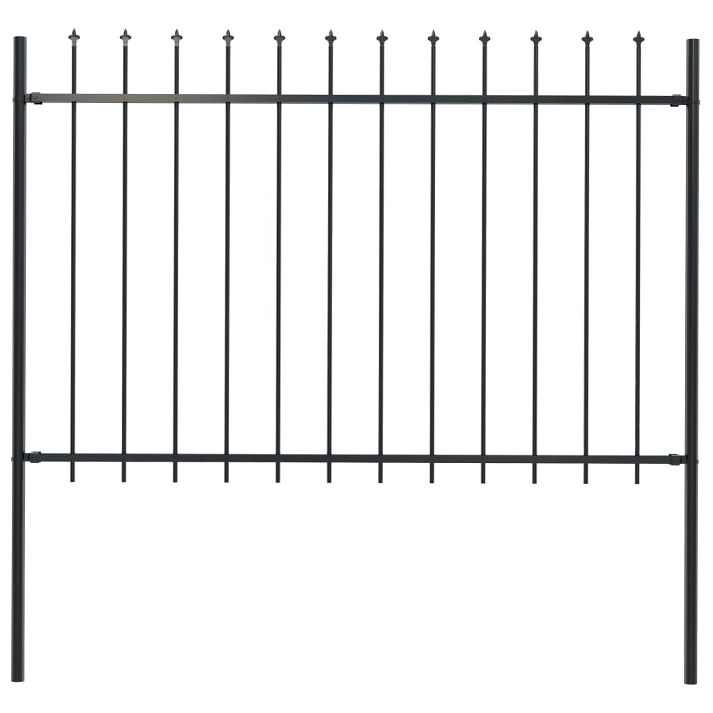 Garden Fence with Spear Top Steel 1.7x1.2 m Black - Decor Base