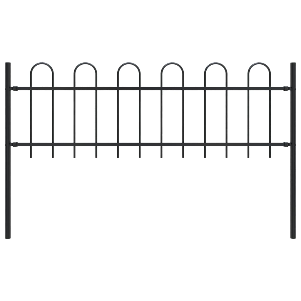 Garden Fence with Hoop Top Steel 1.7 m Black - Design Hut