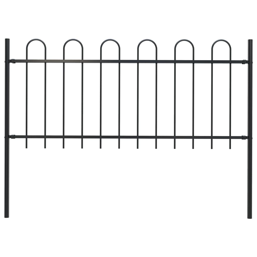 Garden Fence with Hoop Top Steel 1.7 m Black - R and M Furniture