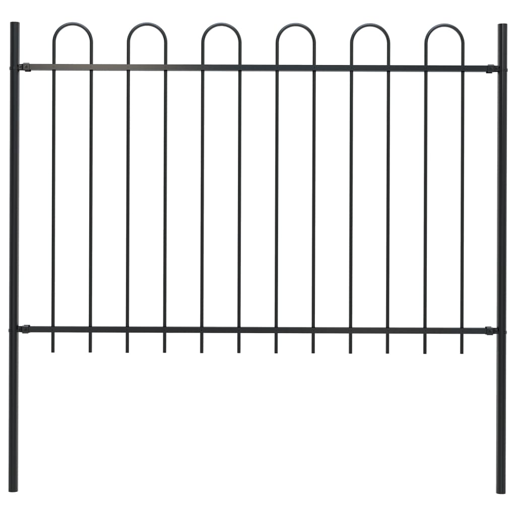 Garden Fence with Hoop Top Steel 1.7 m Black - Unbeatable Bargains
