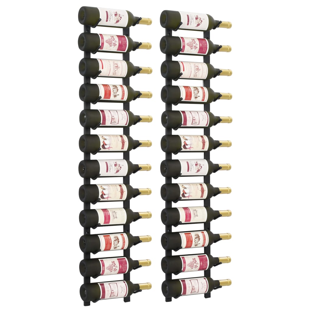 Wall Mounted Wine Racks for 12 Bottles 2 pcs Black Iron - Merkel Designers