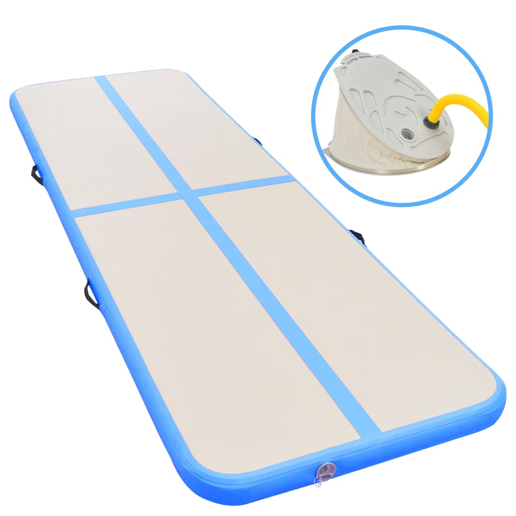Inflatable Gymnastics Mat with Pump 600x100x10 cm PVC Blue - Tyrell & Tyrell